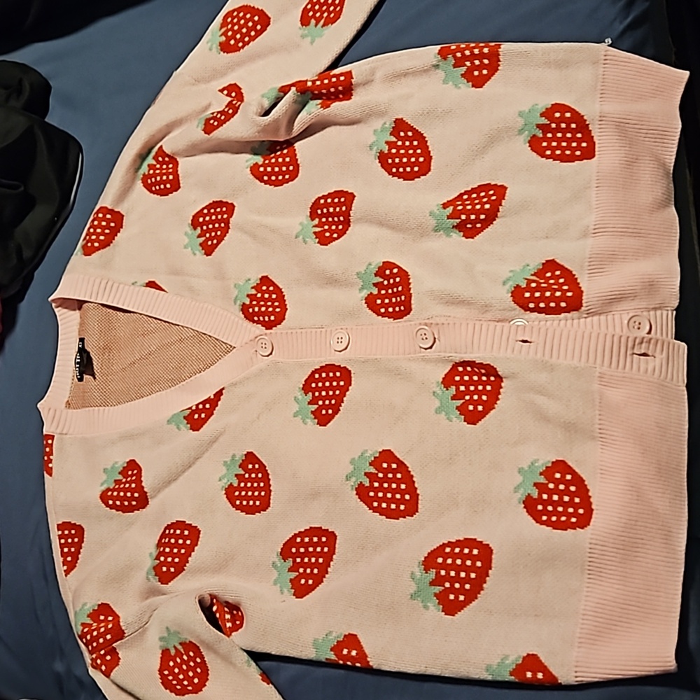 Hot Topic Large sweater pink with strawberries.